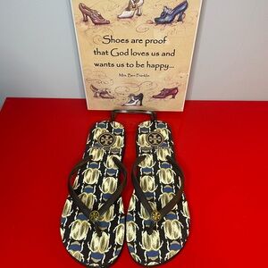 Tory Burch Blue Floral Flip Flops Size 7